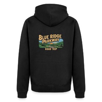 Blue Ridge Parkway Road Trip Abenteuer - Unisex Premium Bio Zip Hoodie - Schwarz - Hinten - Nico (187cm)