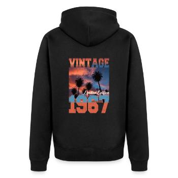 1967 Vintage Limited Edition Palmen Geboren 1967 - Unisex Premium Bio Zip Hoodie - Schwarz - Hinten - Nico (187cm)