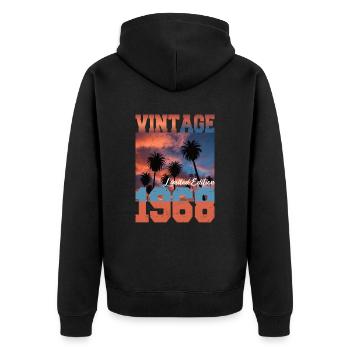 1968 Vintage Limited Edition Palmen Geboren 1968 - Unisex Premium Bio Zip Hoodie - Schwarz - Hinten - Nico (187cm)