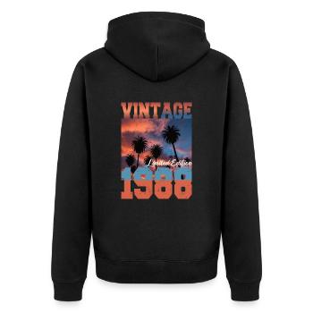 1988 Vintage Limited Edition Palmen Geboren 1988 - Unisex Premium Bio Zip Hoodie - Schwarz - Hinten - Nico (187cm)