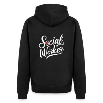 Sozialarbeiter Sozialarbeit Herz Schriftzug - Unisex Premium Bio Zip Hoodie - Schwarz - Hinten - Nico (187cm)