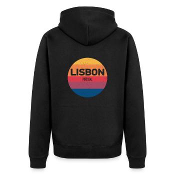 Retro Sonnenuntergang Andenken Lissabon Portugal - Unisex Premium Bio Zip Hoodie - Schwarz - Hinten - Nico (187cm)