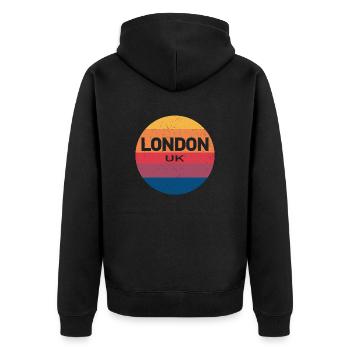 Souvenir rétro coucher de soleil Londres Royaume-Uni - Veste à capuche bio Premium Unisexe - noir - Dos - Nico (187cm)