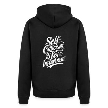 Self-criticism is the key to improvement - Unisex Premium Organic Zip Hoodie - black - Back - Nico (187cm)