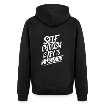 Self-criticism is the key to improvement - Unisex Premium Organic Zip Hoodie - black - Back - Nico (187cm)