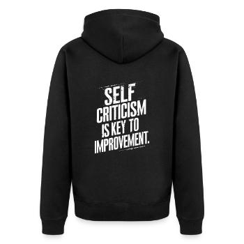 Self-criticism is the key to improvement - Unisex Premium Organic Zip Hoodie - black - Back - Nico (187cm)