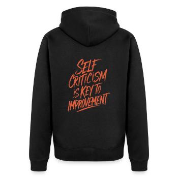 Self-criticism is the key to improvement - Unisex Premium Organic Zip Hoodie - black - Back - Nico (187cm)