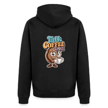 Barista: Talk Coffee to Me Lustiges Motiv - Unisex Premium Bio Zip Hoodie - Schwarz - Hinten - Nico (187cm)
