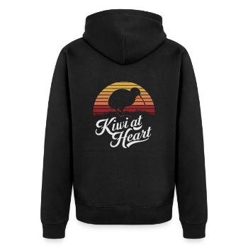 Kiwi at Heart New Zealand Souvenir - Unisex Premium Bio Zip Hoodie - Schwarz - Hinten - Nico (187cm)