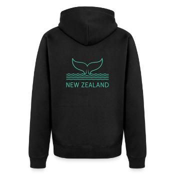 New Zealand Souvenir Whale Fin Design - Unisex Premium Organic Zip Hoodie - black - Back - Nico (187cm)