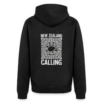 Souvenir Nouvelle-Zélande Appel Kiwi Design - Veste à capuche bio Premium Unisexe - noir - Dos - Nico (187cm)