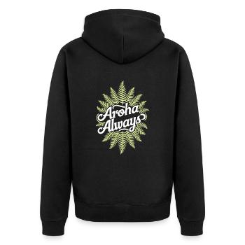 Aroha Always Neue Zeland Andenken - Unisex Premium Bio Zip Hoodie - Schwarz - Hinten - Nico (187cm)