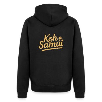 Koh Samui Souvenir with Palm Tree Motif - Unisex Premium Organic Zip Hoodie - black - Back - Nico (187cm)
