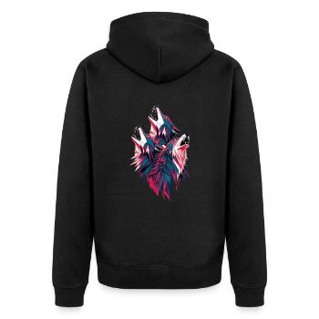 Low Poly Wölfe im Rudel Heulen - Unisex Premium Bio Zip Hoodie - Schwarz - Hinten - Nico (187cm)