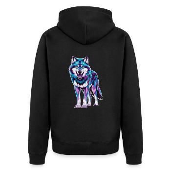 Low Poly Wolf - Geometrische Kunst in Blau und - Unisex Premium Bio Zip Hoodie - Schwarz - Hinten - Nico (187cm)