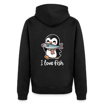 Pinguin Fisch Restaurant Liebhaber Ich Liebe Fisch - Unisex Premium Bio Zip Hoodie - Schwarz - Hinten - Nico (187cm)