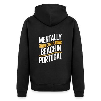 Mentally On A Beach In Portugal Souvenir - Unisex Premium Organic Zip Hoodie - black - Back - Nico (187cm)