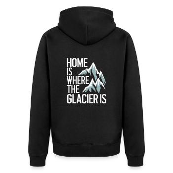 Island Souvenir: Home Is Where The Glacier Is - Unisex Premium Bio Zip Hoodie - Schwarz - Hinten - Nico (187cm)