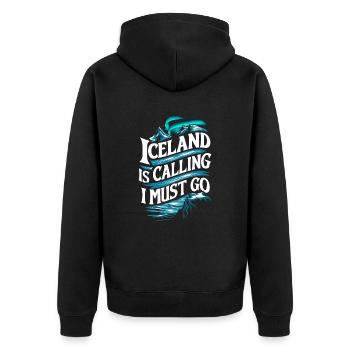 Island Souvenir - Island Ruft, Ich Muss Gehen - Unisex Premium Bio Zip Hoodie - Schwarz - Hinten - Nico (187cm)