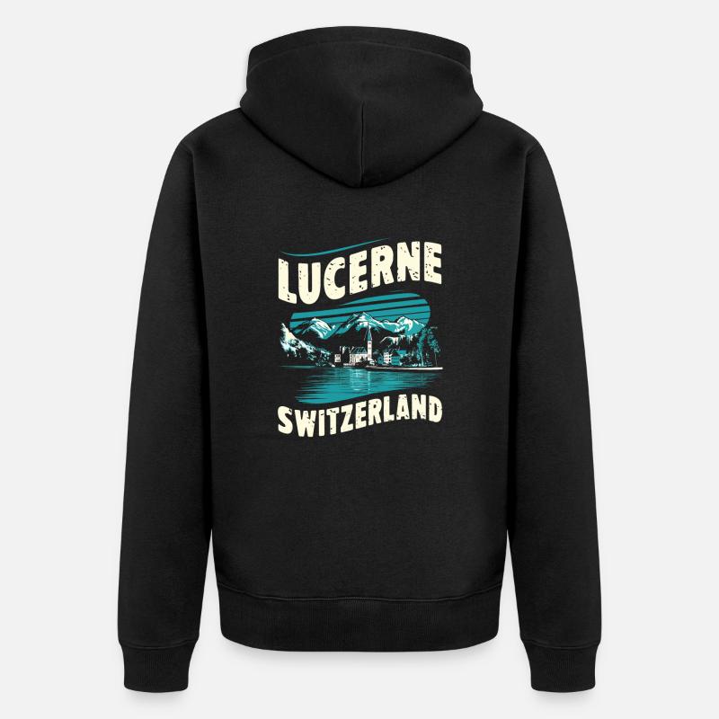 Lucerne Souvenir Suisse Paysage - Veste à capuche bio Premium Unisexe - noir