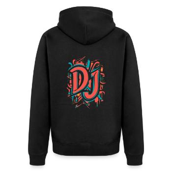 DJ Kunstwerk Bunte Graffiti Stil - Unisex Premium Bio Zip Hoodie - Schwarz - Hinten - Nico (187cm)