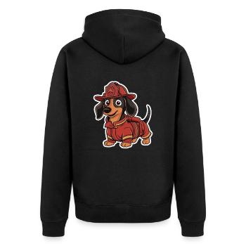 Dackel Feuerwehrmann Kostüm - Lustiger Dackel - Unisex Premium Bio Zip Hoodie - Schwarz - Hinten - Nico (187cm)