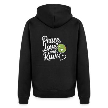 Peace, Love And Kiwi New Zealand Souvenir - Unisex Premium Organic Zip Hoodie - black - Back - Nico (187cm)