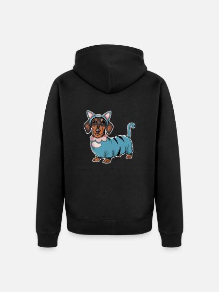 Dackel Im Kostüm Katze Dackel - Unisex Premium Bio Zip Hoodie - Schwarz