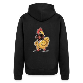 Dackel Im Kostüm Als Huhn - Unisex Premium Bio Zip Hoodie - Schwarz - Hinten - Nico (187cm)