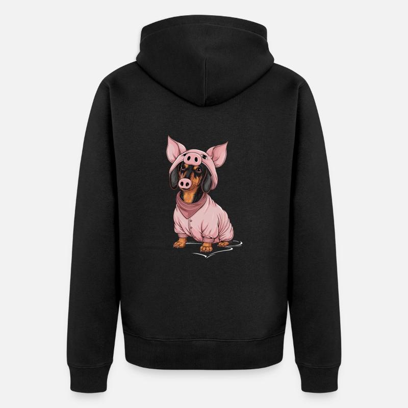 Teckel déguisé en cochon - Veste à capuche bio Premium Unisexe - noir