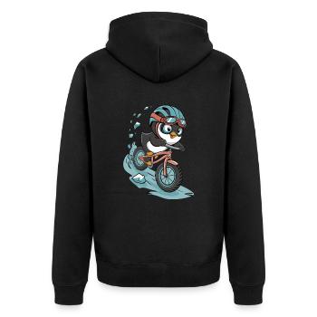 Fahrradfahrender Pinguin in Action - Unisex Premium Bio Zip Hoodie - Schwarz - Hinten - Nico (187cm)