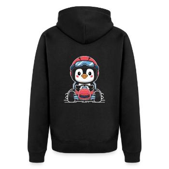 Süßer Rennfahrer Pinguin im Go-Kart - Unisex Premium Bio Zip Hoodie - Schwarz - Hinten - Nico (187cm)