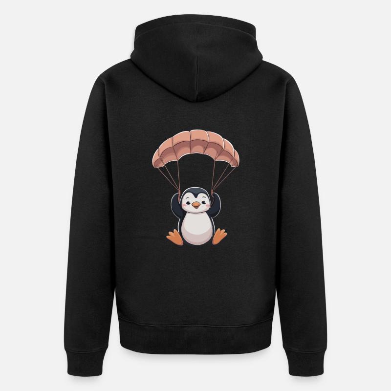 Pingouin mignon avec parachute - Veste à capuche bio Premium Unisexe - noir