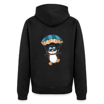 Cooler Pinguin Mit Fallschirm - Unisex Premium Bio Zip Hoodie - Schwarz - Hinten - Nico (187cm)