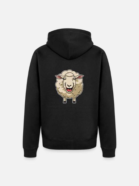 Funny Laughing Sheep Cartoon - Unisex Premium Organic Zip Hoodie - black