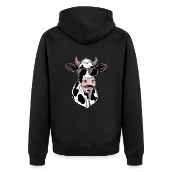 Cooler Kuhkopf Mit Sonnenbrille - Unisex Premium Bio Zip Hoodie - Schwarz - Hinten - Nico (187cm)