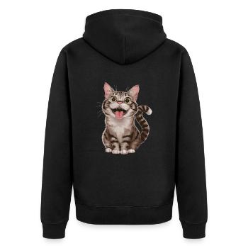 Cheerful tabby cat with wide open - Unisex Premium Organic Zip Hoodie - black - Back - Nico (187cm)