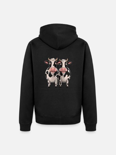 Funny Cows Cartoon Illustration - Unisex Premium Organic Zip Hoodie - black