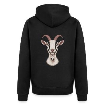 Smiling goat with humorous face - Unisex Premium Organic Zip Hoodie - black - Back - Nico (187cm)