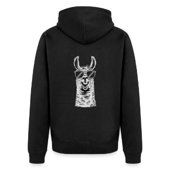 Cool llama with sunglasses - Unisex Premium Organic Zip Hoodie - black - Back - Nico (187cm)