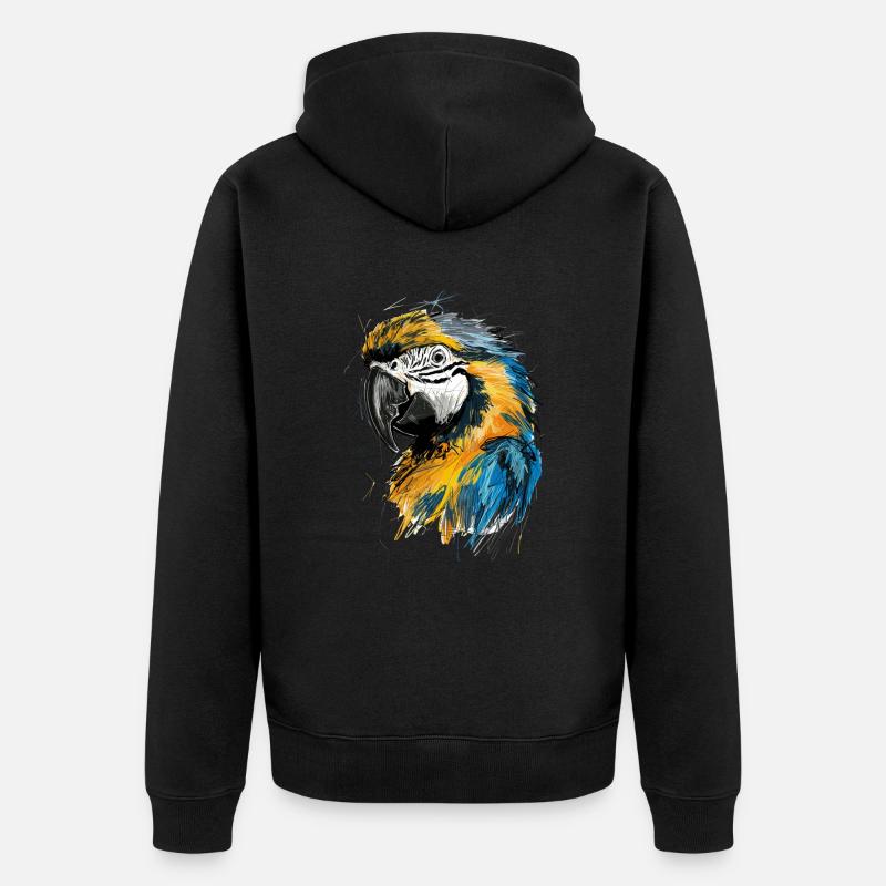 Perroquets Art Dessin Abstrait - Veste à capuche bio Premium Unisexe - noir