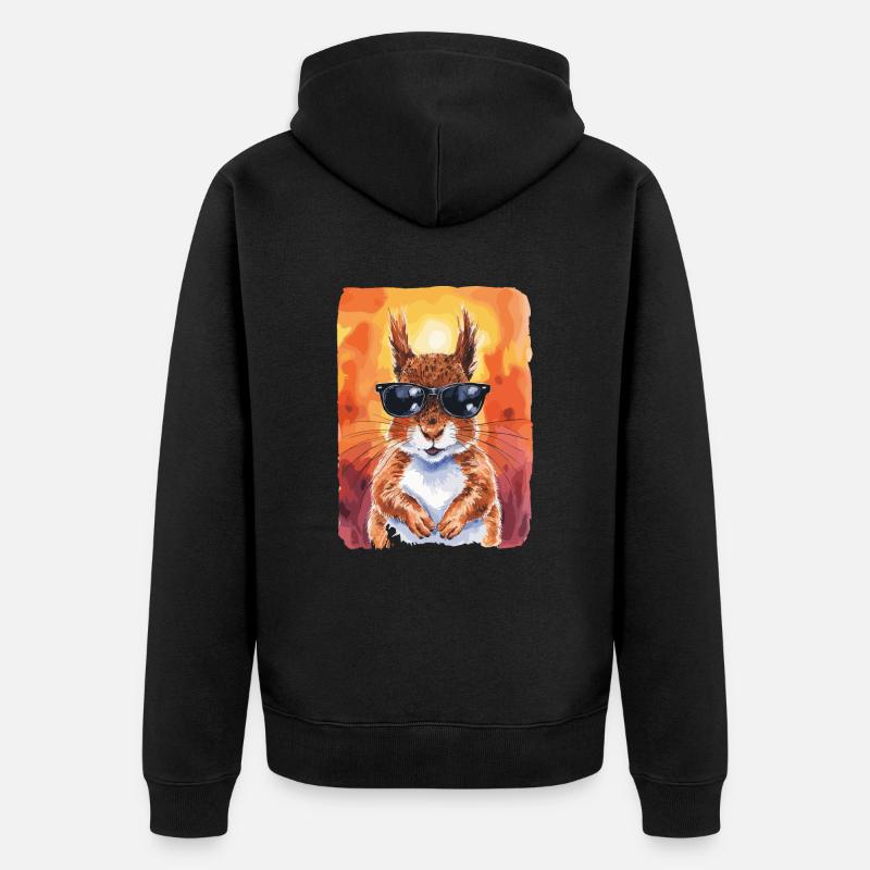 Cooles Eichhörnchen Mit Sonnenbrille - Unisex Premium Bio Zip Hoodie - Schwarz