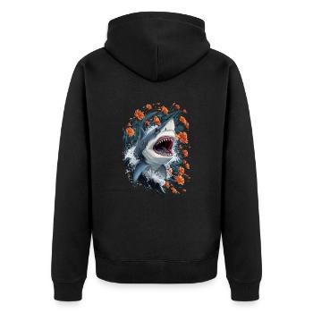 Shark with flowers and waves illustration - Unisex Premium Organic Zip Hoodie - black - Back - Nico (187cm)