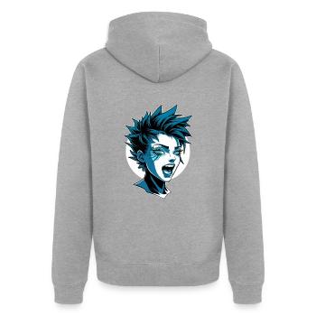 Fille punk futuriste avec mohawk - Veste à capuche bio Premium Unisexe - gris chiné - Dos - Nico (187cm)