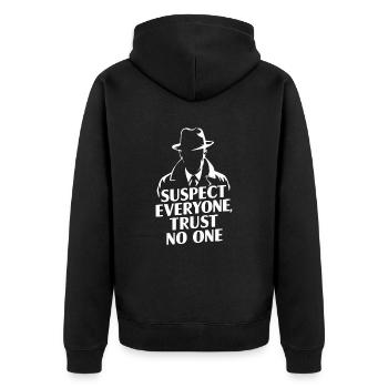 Murder Mystery Dinner Outfit: Suspect Everyone, - Unisex Premium Organic Zip Hoodie - black - Back - Nico (187cm)