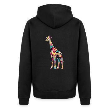 Bunte Giraffenmosaik Kunstwerk - Unisex Premium Bio Zip Hoodie - Schwarz - Hinten - Nico (187cm)