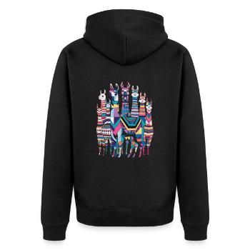 Motif de lama coloré imaginatif et vibrant - Veste à capuche bio Premium Unisexe - noir - Dos - Nico (187cm)