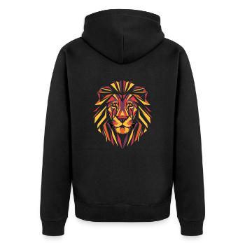 Bunter Löwenkopf im Geometrischen Stil - Unisex Premium Bio Zip Hoodie - Schwarz - Hinten - Nico (187cm)