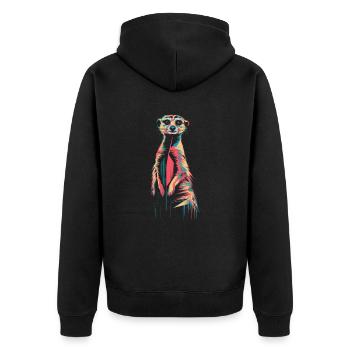 Farbenfrohes Erdmännchen Kunstwerk - Unisex Premium Bio Zip Hoodie - Schwarz - Hinten - Nico (187cm)