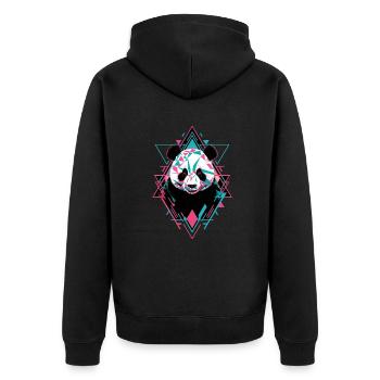 Geometrischer Panda Kunstwerk - Unisex Premium Bio Zip Hoodie - Schwarz - Hinten - Nico (187cm)